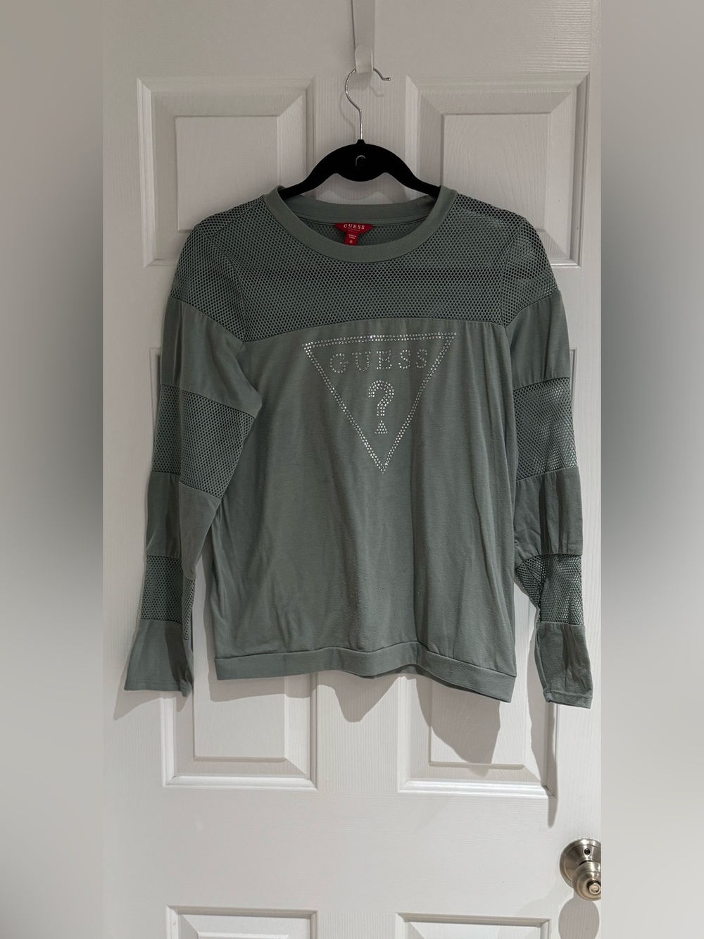 Guess Sage Green Long-Sleeve Logo Pullover Medium